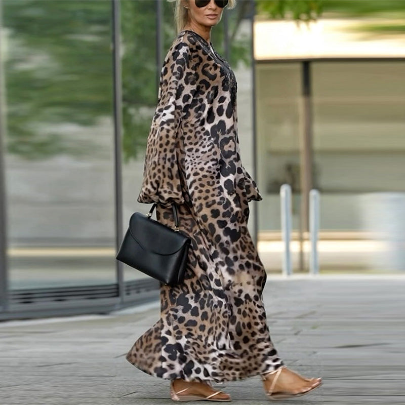 Gabe | Lässiges langärmeliges Damenkleid mit Leopardenmuster