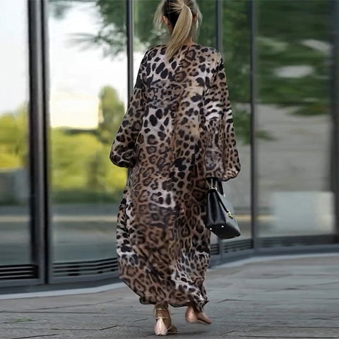Gabe | Lässiges langärmeliges Damenkleid mit Leopardenmuster