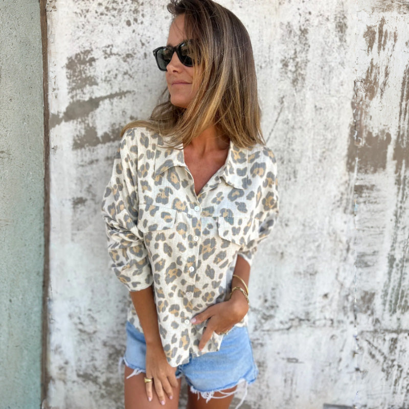 Loyda | Langarmhemd mit Vintage-Revers und Aufdruck