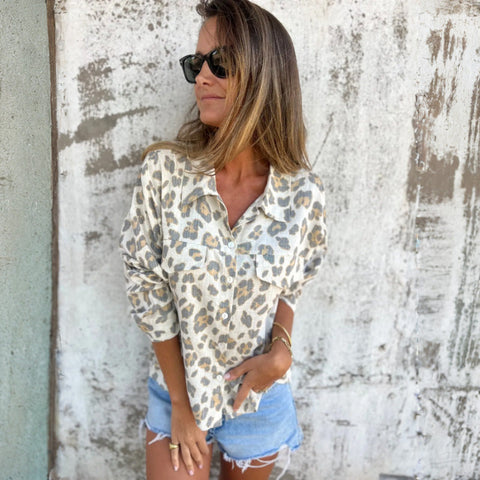Loyda | Langarmhemd mit Vintage-Revers und Aufdruck