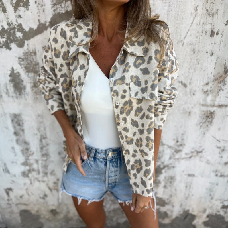 Loyda | Langarmhemd mit Vintage-Revers und Aufdruck
