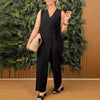 Rivka | Einfarbiger, lässiger Jumpsuit mit V-Ausschnitt und Bindeband für Damen