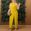Rivka | Einfarbiger, lässiger Jumpsuit mit V-Ausschnitt und Bindeband für Damen