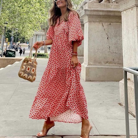 Kyrien | Elegantes Boho-Maxikleid für Damen mit Puffärmeln