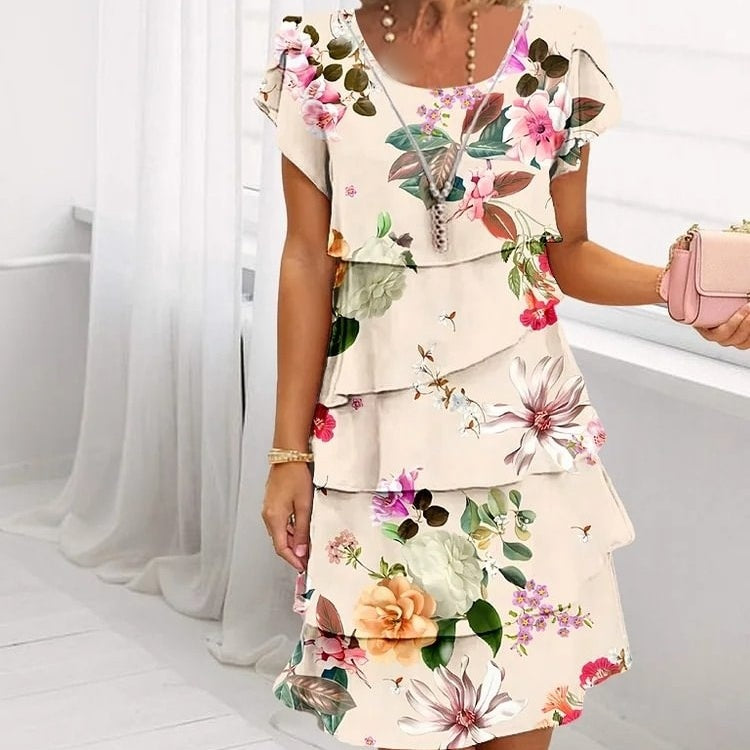 Maxierose | Stufen-Maxikleid mit multivegetalem Blumenprint