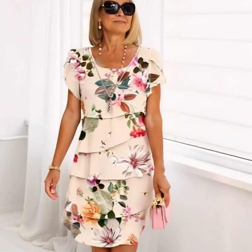 Maxierose | Stufen-Maxikleid mit multivegetalem Blumenprint