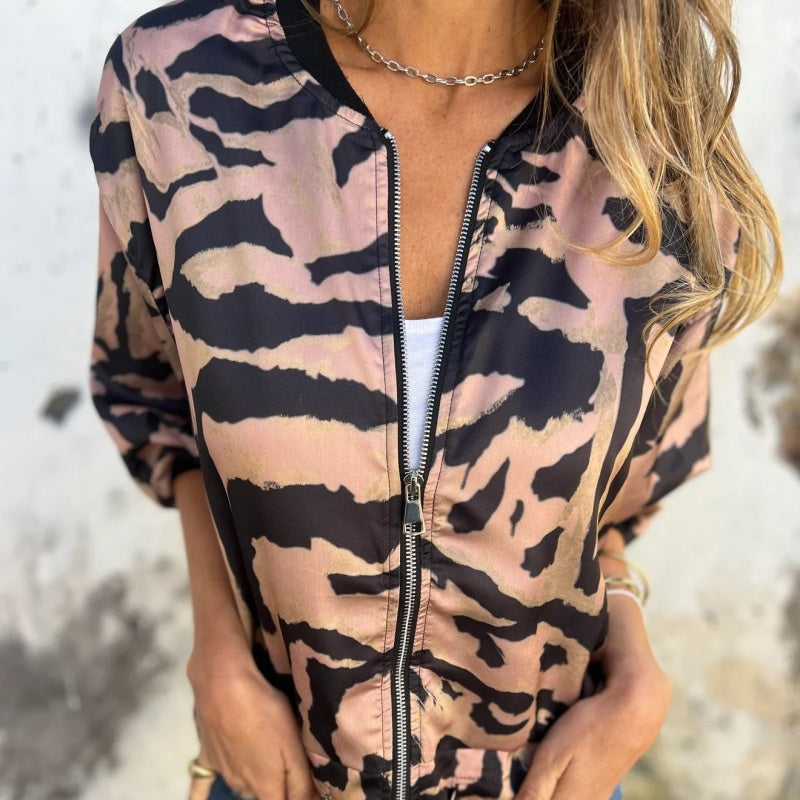 Donovan | Baseballjacke mit Zebramuster und Reißverschluss für Damen