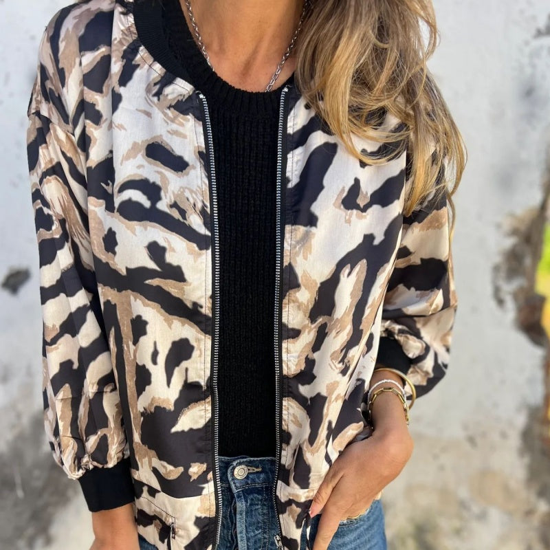 Donovan | Baseballjacke mit Zebramuster und Reißverschluss für Damen