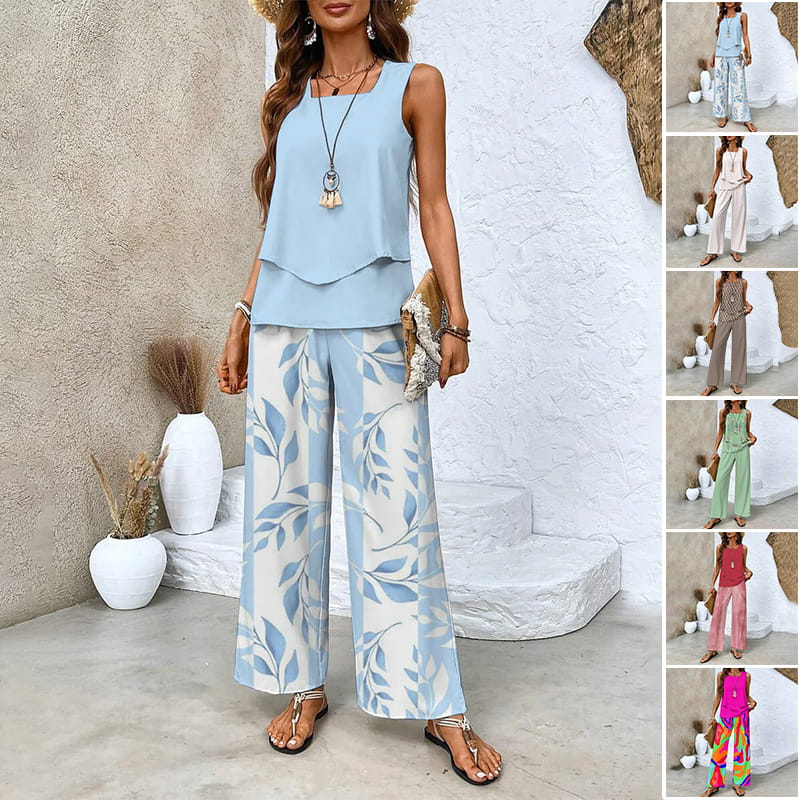 Neriel | Damen Trendy Print 2-teiliges Outfit Ärmelloses Top & Hose