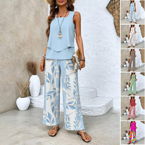 Neriel | Damen Trendy Print 2-teiliges Outfit Ärmelloses Top & Hose