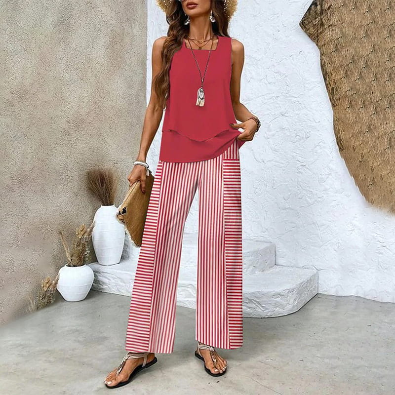 Neriel | Damen Trendy Print 2-teiliges Outfit Ärmelloses Top & Hose