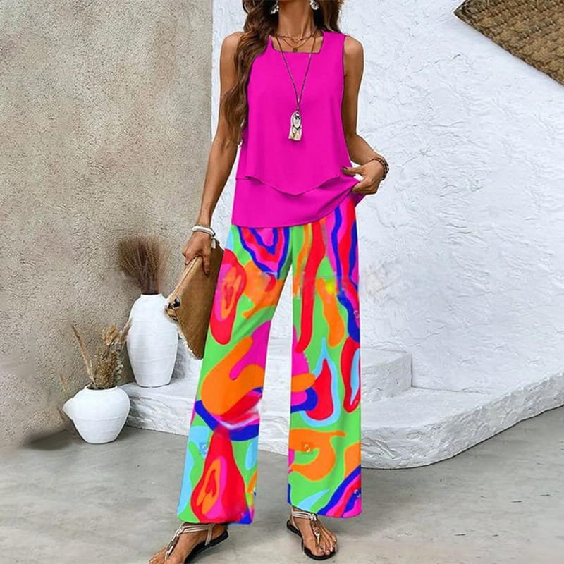 Neriel | Damen Trendy Print 2-teiliges Outfit Ärmelloses Top & Hose