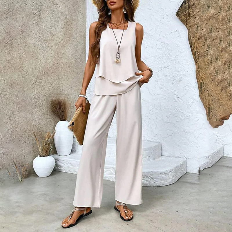 Neriel | Damen Trendy Print 2-teiliges Outfit Ärmelloses Top & Hose
