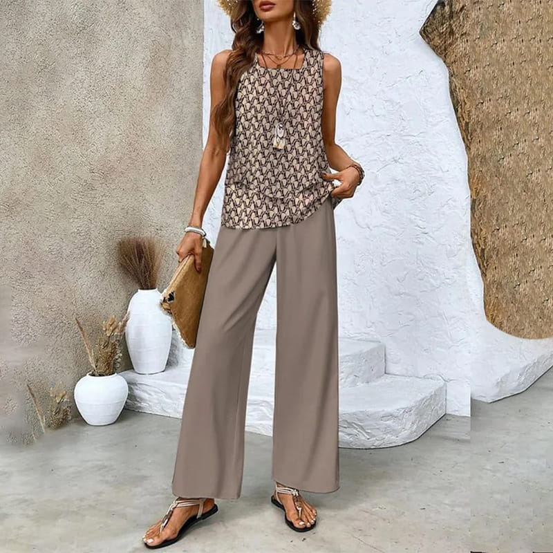 Neriel | Damen Trendy Print 2-teiliges Outfit Ärmelloses Top & Hose