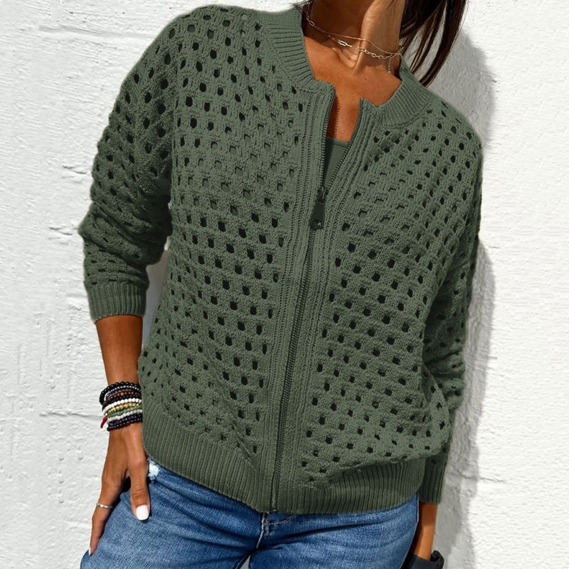 Jackie | Strickjacke für Damen mit Reißverschluss und Ausschnitten