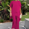 Elvis | Damen-Zweiteiler: Charmantes asymmetrisches Top & Hose mit weitem Bein