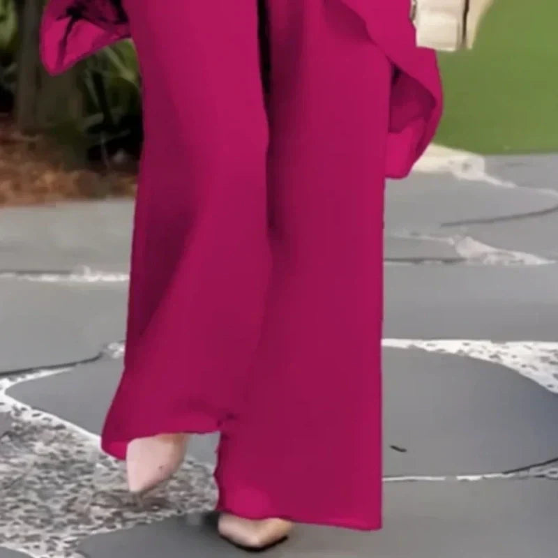 Elvis | Damen-Zweiteiler: Charmantes asymmetrisches Top & Hose mit weitem Bein