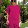 Elvis | Damen-Zweiteiler: Charmantes asymmetrisches Top & Hose mit weitem Bein