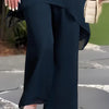 Elvis | Damen-Zweiteiler: Charmantes asymmetrisches Top & Hose mit weitem Bein