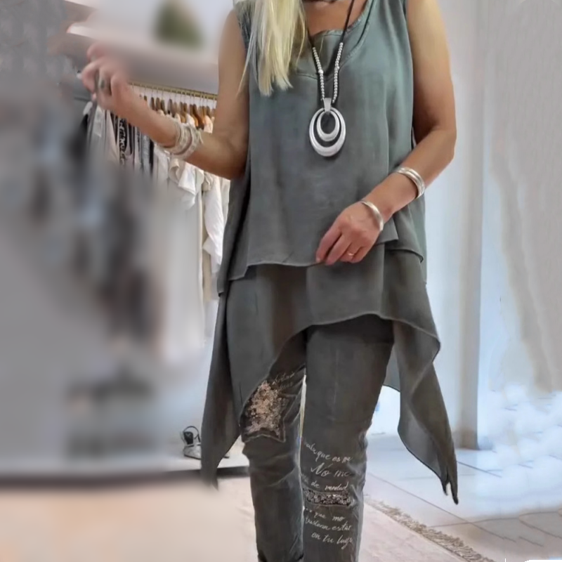 Adrien | Women's two-part: sleeveless top and printed trousers