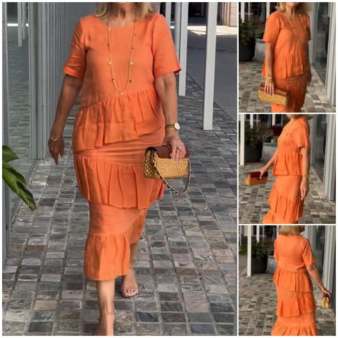 Maddison | Damen plissiertes Kleid mit Rundhalsausschnitt