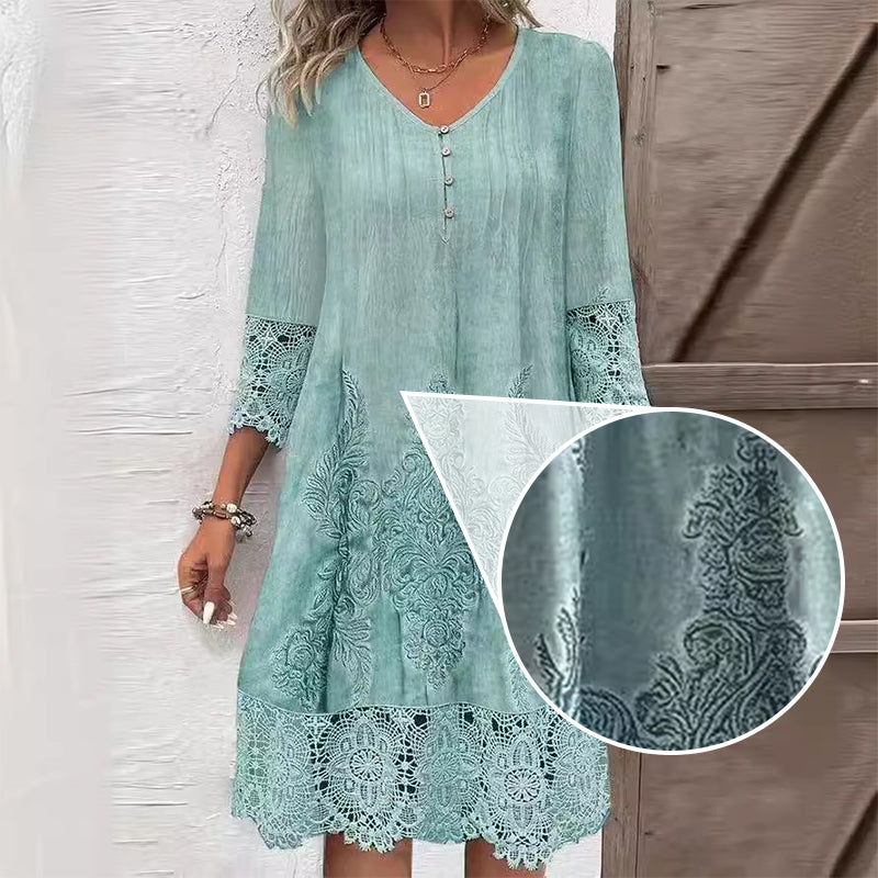 Kinzley | Elegantes Spitzenkleid mit halben Ärmeln und V-Ausschnitt für Damen