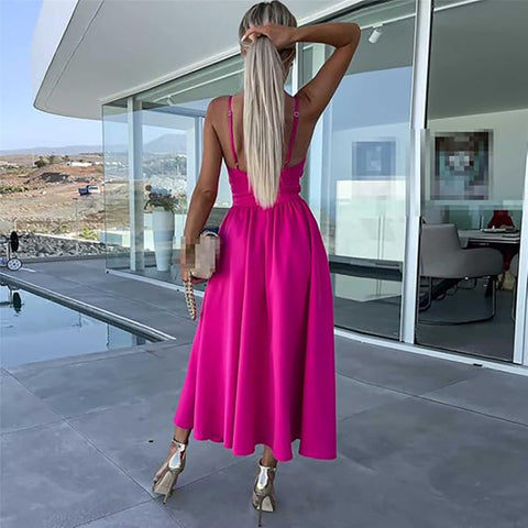 Thalia | Damenkleid mit Spaghettiträgern und hohem Schlitz