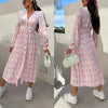Eleanor | Langärmeliges, taillenbetontes Blumenkleid mit V-Ausschnitt und Knopfleiste