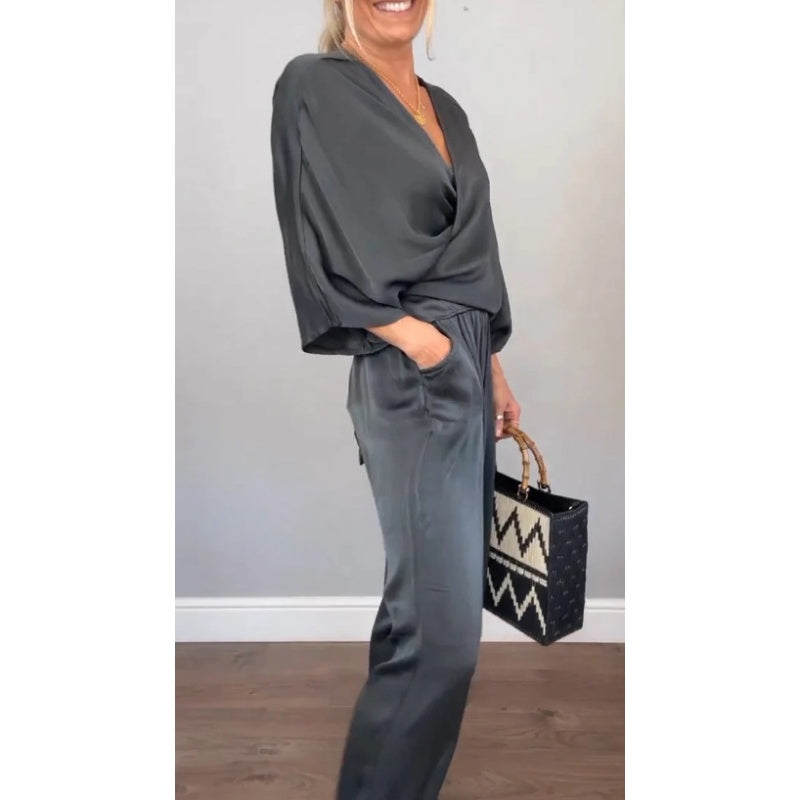 Rhys | 2-teiliges Set für Damen mit V-Ausschnitt Top und Hose