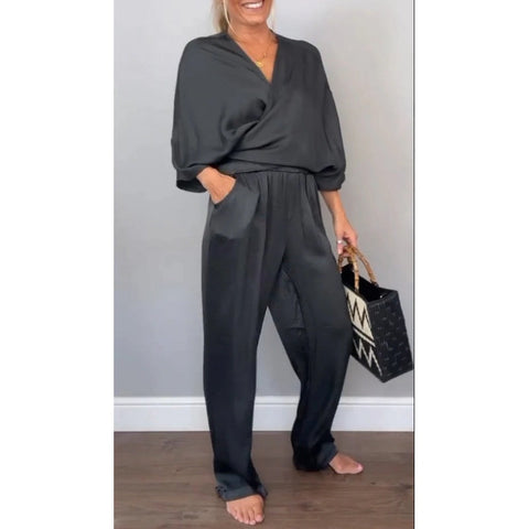 Rhys | 2-teiliges Set für Damen mit V-Ausschnitt Top und Hose