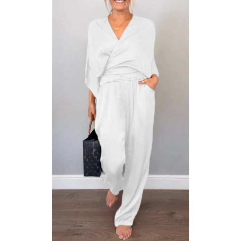 Rhys | 2-teiliges Set für Damen mit V-Ausschnitt Top und Hose