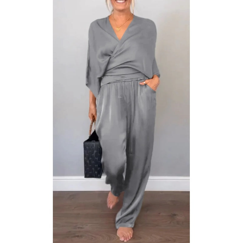 Rhys | 2-teiliges Set für Damen mit V-Ausschnitt Top und Hose