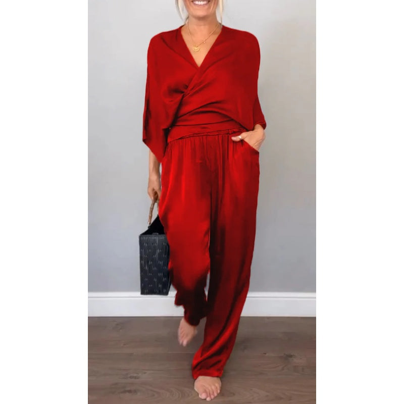 Rhys | 2-teiliges Set für Damen mit V-Ausschnitt Top und Hose