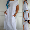 Phillipia | Damenleinenkleid mit Rundhalsausschnitt und kurzen Ärmeln