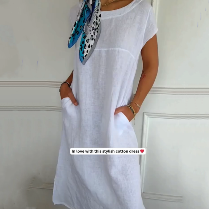Phillipia | Damenleinenkleid mit Rundhalsausschnitt und kurzen Ärmeln