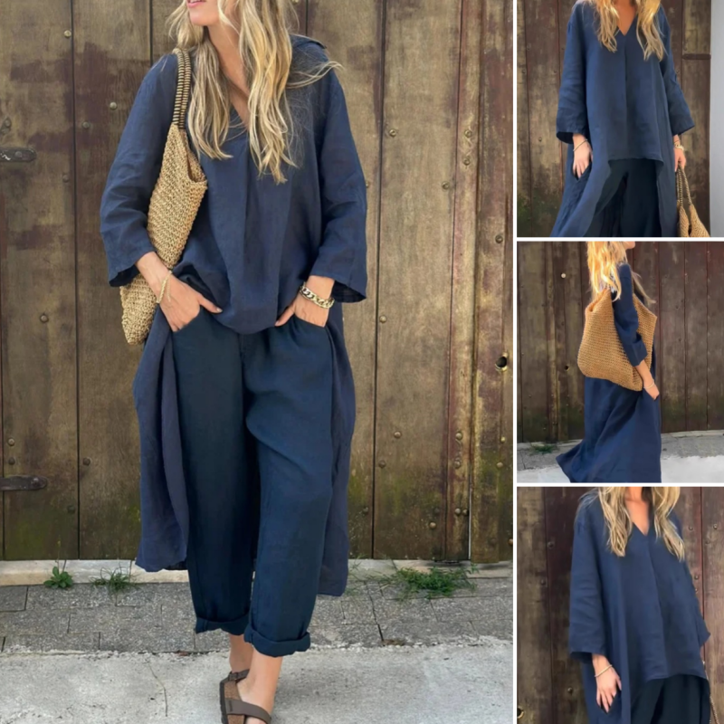 Karissa | 2-teiliges Set mit losen Taschen und V-Ausschnitt für Damen