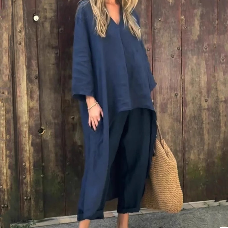 Karissa | 2-teiliges Set mit losen Taschen und V-Ausschnitt für Damen