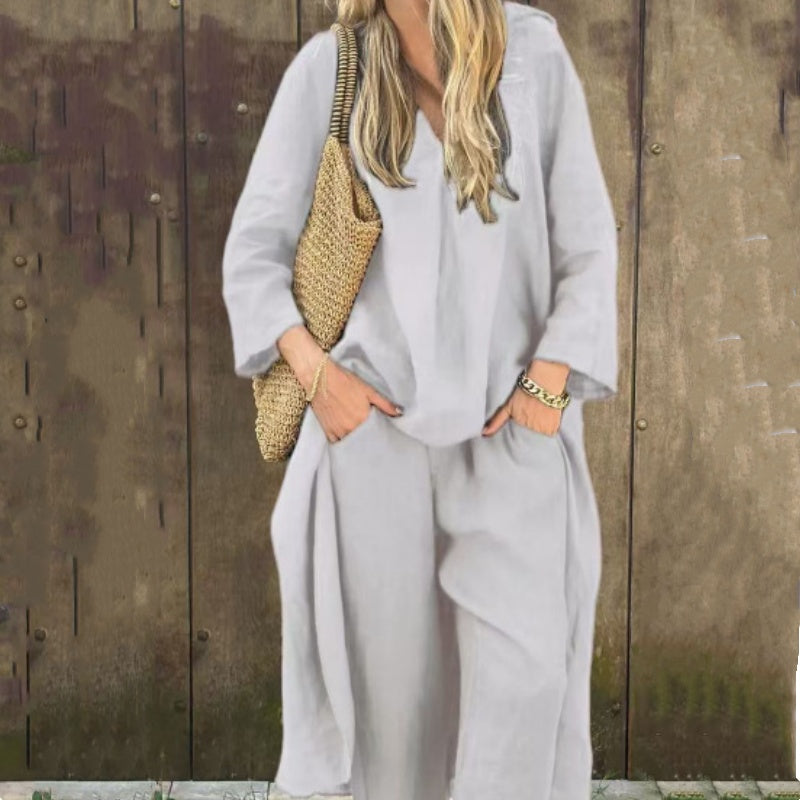 Karissa | 2-teiliges Set mit losen Taschen und V-Ausschnitt für Damen