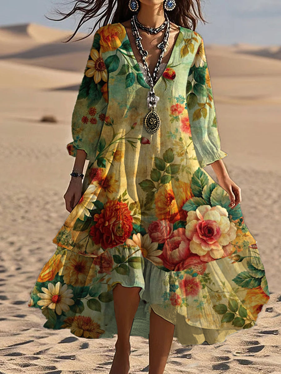 Wilma | Elegantes Blumenprint-Midi-Kleid