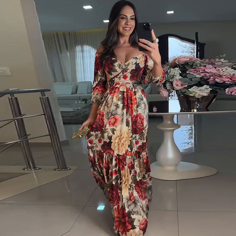 Kyla | Damen V-Ausschnitt Floral Print Plissee Kleid