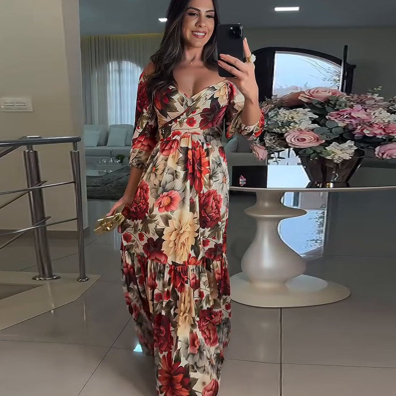 Kyla | Damen V-Ausschnitt Floral Print Plissee Kleid