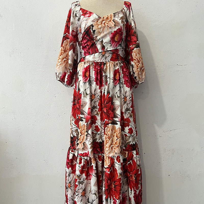 Mayson | Damen V-Ausschnitt Floral Printed Plissee Kleid