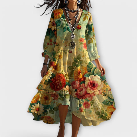 Wilma | Elegantes Blumenprint-Midi-Kleid