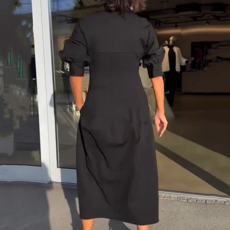 Susan | Damen Midikleid mit V-Ausschnitt und Taillenbund