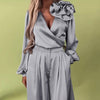 Wilma |  Frühsommer Neu  2-teiliges Set aus Oberteil mit V-Ausschnitt und Hose mit weitem