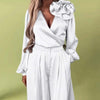 Wilma |  Frühsommer Neu  2-teiliges Set aus Oberteil mit V-Ausschnitt und Hose mit weitem