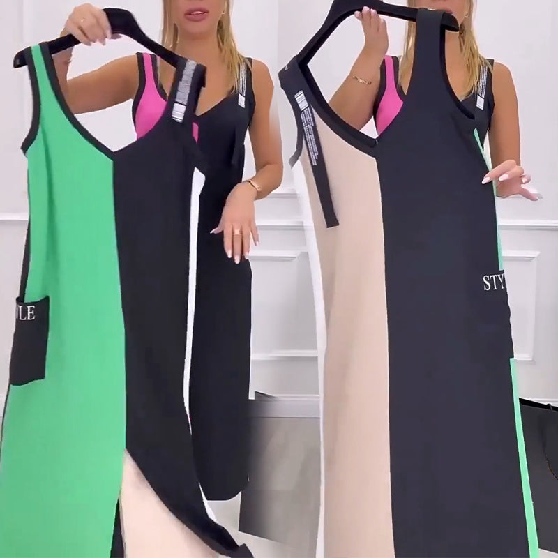 Clive | Farbiges ärmelloses Strickkleid mit Herzausschnitt