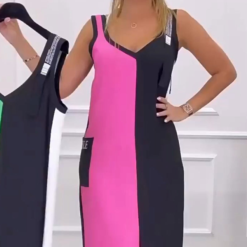 Clive | Farbiges ärmelloses Strickkleid mit Herzausschnitt