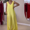 Magdalena | Ärmelloser Damen-Jumpsuit mit V-Ausschnitt und weitem Bein und Taillengürtel