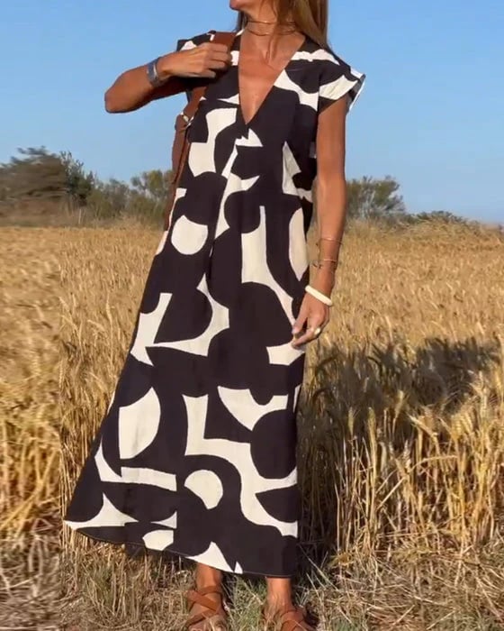 Philipha | V-Ausschnitt bedrucktes ärmelloses Kleid